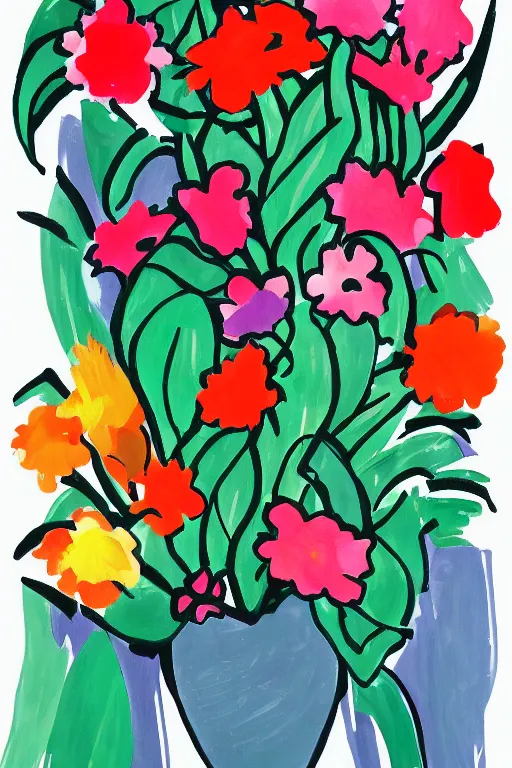 Image similar to matisse style bloom flowers, modern, eclectic, illustration,