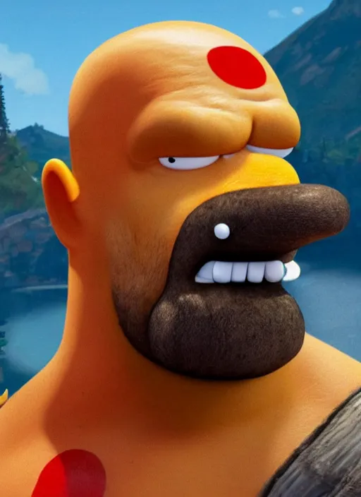 Image similar to Homer Simpson:: depicted as Kratos God of War, high detailed official artwork