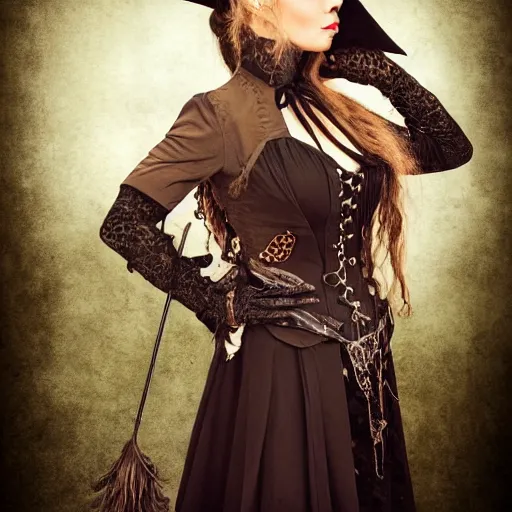 Image similar to photo of a beautiful steampunk witch, portrait