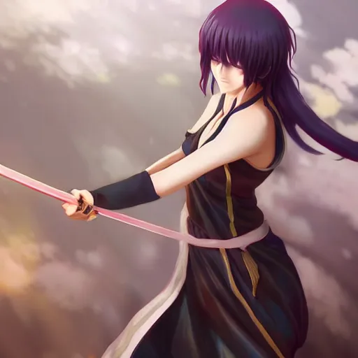 Image similar to Kagura from Gintama ascending to godhood, by wlop