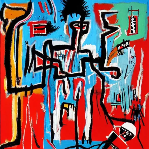 Prompt: landscape painting, highly detailed painting by Jean-Michel Basquiat