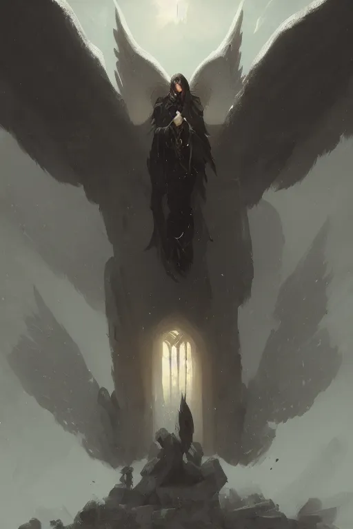 Prompt: dark portal with angel wings above it by greg rutkowski, rule of thirds, artstation