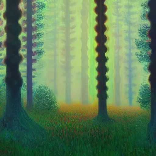 Prompt: A glowing forest by Simon Stålenhag and Claude Monet