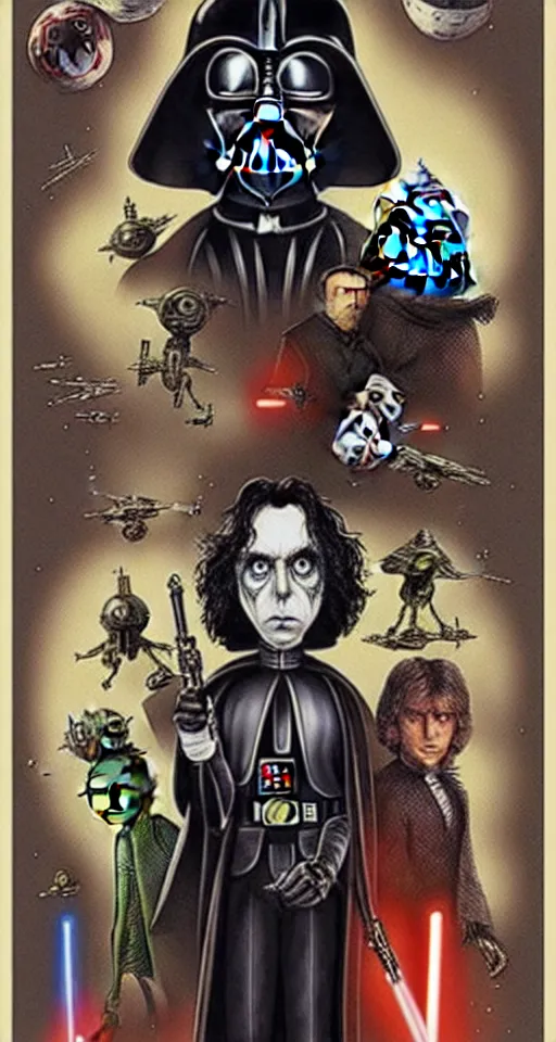 Prompt: a poster for tim burton's star wars