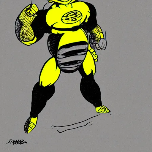 Image similar to a drawing of a cartoon character in yellow and black, concept art by Akira Toriyama, pixiv, neogeo, toonami, dynamic pose, official art