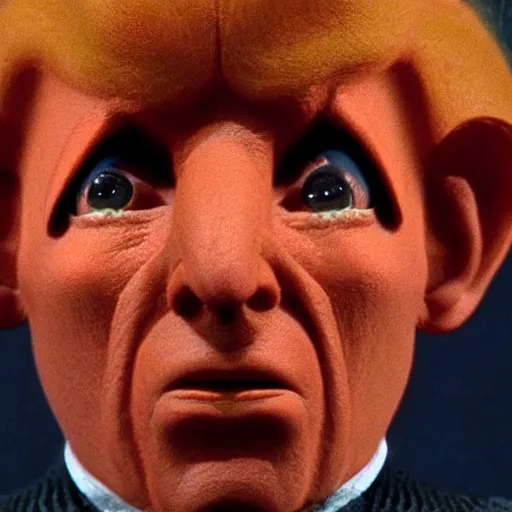 Image similar to cinematic dramatic portrait of a ferengi from star trek. It has orange skin color and Donald trump's hair style.