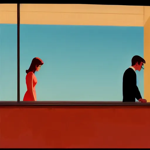 Prompt: summertime sadness by atey ghailan ( ( ( and edward hopper ) ) )