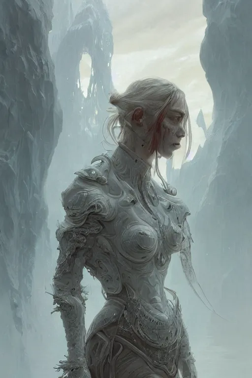 Image similar to portrait of dead from mayhem, matte white color mirror armor, in ruined fjords of norway, sci-fi and fantasy, intricate and very very beautiful and elegant, highly detailed, Frostbite Engine, digital painting, artstation, concept art, smooth and sharp focus, illustration, art by tian zi and WLOP and alphonse mucha