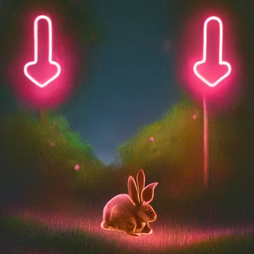 Image similar to a painting of a rabbit in the shrubs at night with a pink neon heart above it, a digital painting by Peter Mohrbach and liam wong, behance contest winner, art on instagram, digital painting, retrowave