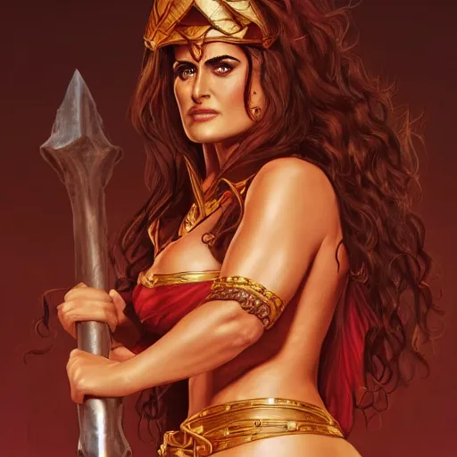 Prompt: full body photo of Salma Hayek as a Barbarian princess, Joe Jusko, digital art, artstation, 8k photography