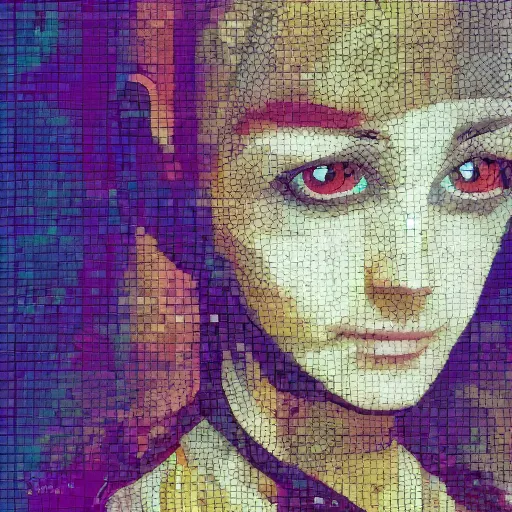 Prompt: mosaic portrait of a beautiful cute girl with robot ears by Saimir Strati, 4k, intricate details, digital, Serial Experiments Lain