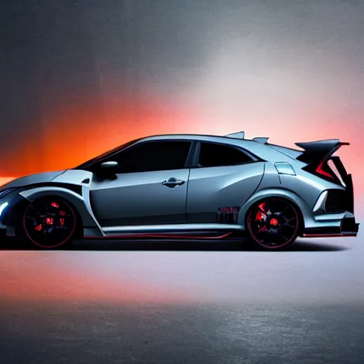 Prompt: civic type R made in 2049 futuristic bladerunner