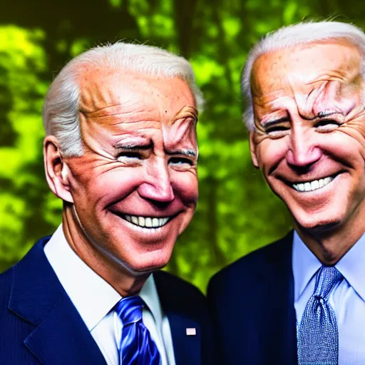 Image similar to A portrait photo of joe biden teams up with a teenage joe biden, perfect faces, 50 mm, award winning photography