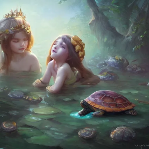 Prompt: Turtle Princess beautiful cute, 4k oil on linen by wlop, artgerm, andrei riabovitchev, nuri iyem, james gurney, james jean, greg rutkowski, highly detailed, soft lighting 8k resolution