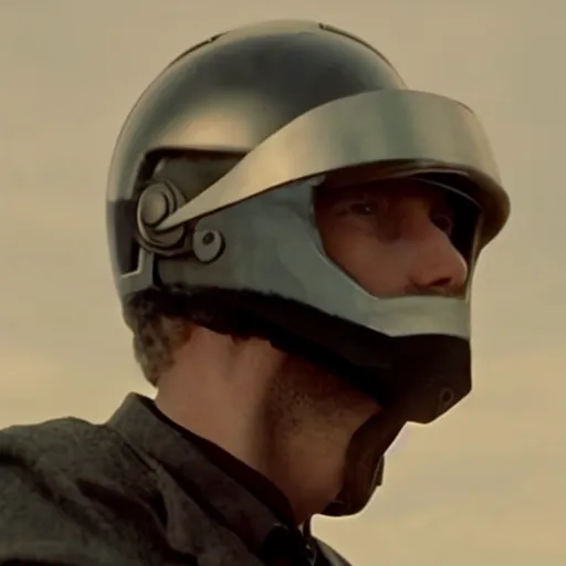 Prompt: movie still of a man with a helmet made of ether, cinematic composition, cinematic light, by edgar wright and david lynch