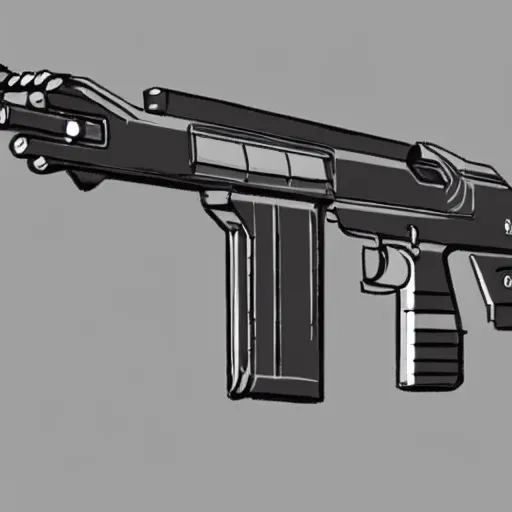 Image similar to concept art minimalist gun rifle weapon design all attachments