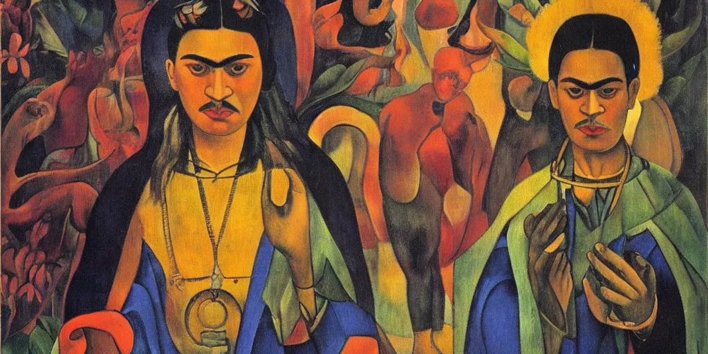 Image similar to supernatural vatican n paul gauguin, art by frida kahlo show poster, sharp focus, smooth