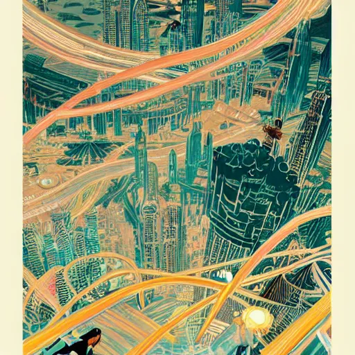 Prompt: gta : dubai, by victo ngai