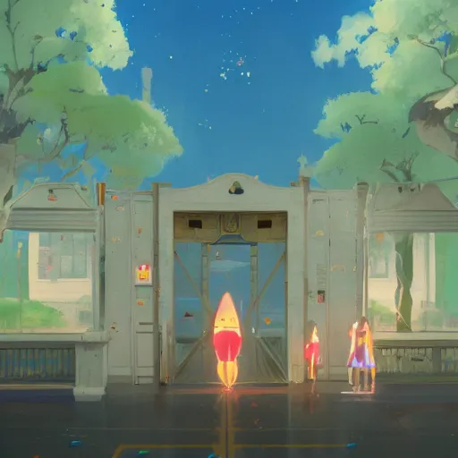 Prompt: a beautiful picture of the entrance of an high school, art by masaaki yuasa, and greg rutkowski, trending on artstation