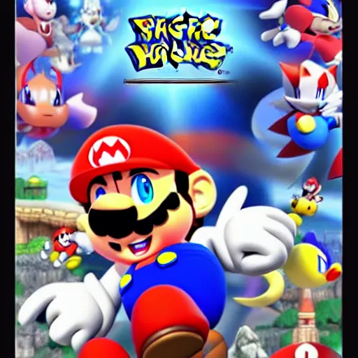 Image similar to super mario, kirby, sonic the hedgehog, super smash bros, star wars themed movie poster high detail accurate eyes and good gesture poses, pokemon anime cartoon style