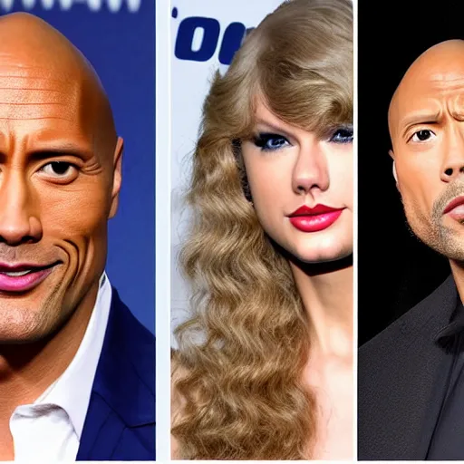 Prompt: Dwayne the rock Johnson, Taylor swift hair, Taylor swift face