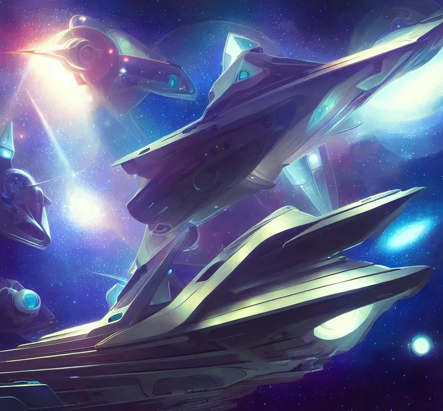 Image similar to realistic geometric spaceship, sci - fi, technologi, constellation, geometry space background, breathtaking stars, elegant, highly detailed, digital painting, artstation, concept art, smooth, sharp focus, spiritual art, art by artgerm and greg rutkowski and alphonse mucha, psychedelic, illustration, painting oil,