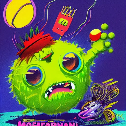 Image similar to a tennis ball monsters cinematic poster, colorful, digital art, fantasy, magic, chalk, trending on artstation, ultra detailed, professional illustration by basil gogos