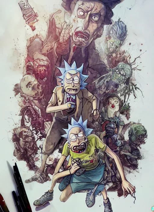 Prompt: portrait, Rick and Morty, watercolor, dramatic lighting, cinematic, establishing shot, extremly high detail, foto realistic, cinematic lighting, pen and ink, intricate line drawings, by Yoshitaka Amano, Ruan Jia, Kentaro Miura, Artgerm, post processed, concept art, artstation, matte painting, style by eddie mendoza, raphael lacoste, alex ross