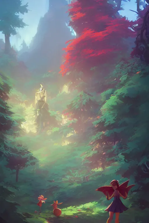 Image similar to fairy City in an ancient forrest , official fanart behance hd artstation by Jesper Ejsing, by RHADS and Makoto Shinkai and Lois van baarle and ilya kuvshinov and rossdraws