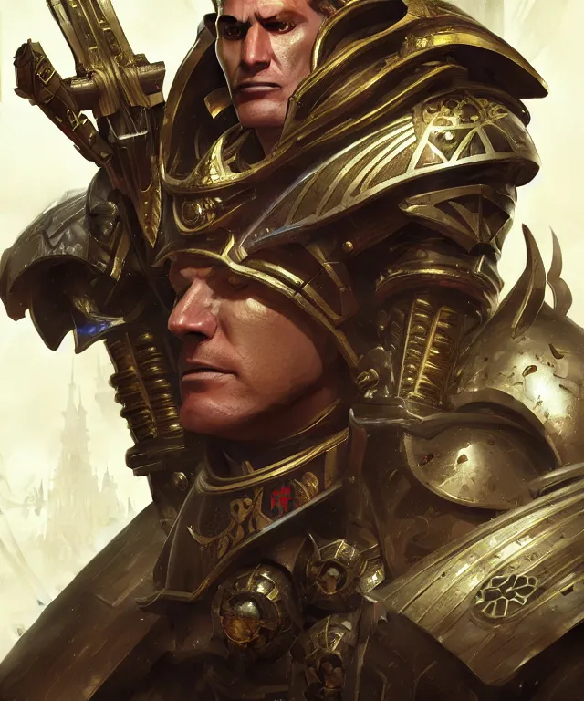 Image similar to Sir Keir Starmer as Warhammer 40k Emperor, portrait, fantasy, intricate, elegant, highly detailed, digital painting, artstation, concept art, smooth, sharp focus, illustration, art by artgerm and greg rutkowski and alphonse mucha