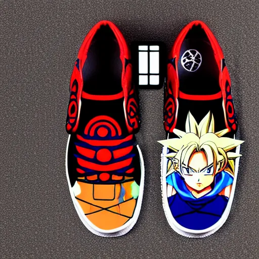 Image similar to fantasy anime jrpg sneaker design designed for goku, chrono trigger guilty gear style, aztec mayan street fashion native punk sneaker design, hip hop sneaker design with subtle mayan patterns, gapmoe yandere grimdark, trending on pixiv fanbox, painted by greg rutkowski makoto shinkai takashi takeuchi studio ghibli, akihiko yoshida