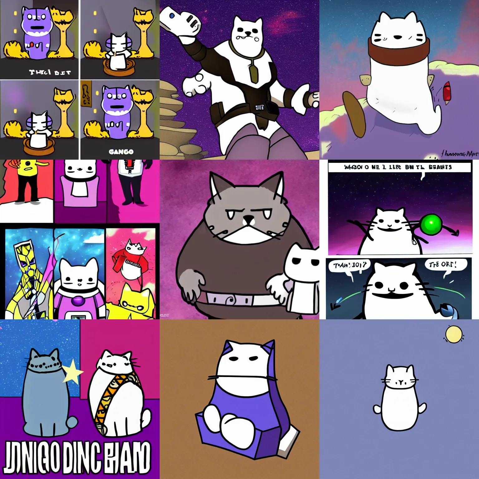 Prompt: bongo cat as thanos, artwork meme