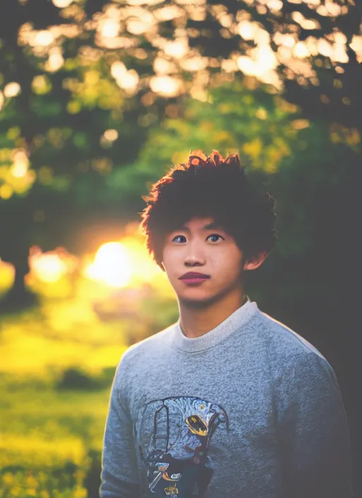 Image similar to photo of deku, 35mm, f/1.4, Golden Hour light, ,