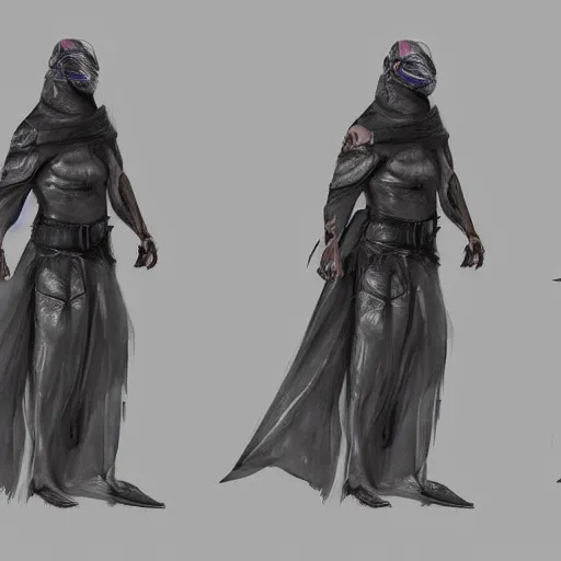 Image similar to Hot pigeons, grey skin, tattoos, wearing leather and cuddling in shroud and mask concept art