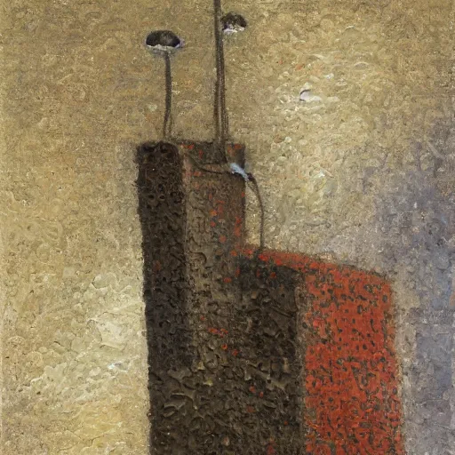 Image similar to a detailed, impasto painting by shaun tan and louise bourgeois of an abstract forgotten sculpture by ivan seal and the caretaker ( 1 9 0 0 )