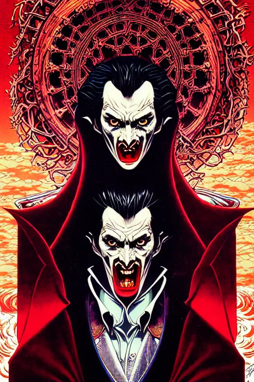 Image similar to portrait of dracula, symmetrical, by yoichi hatakenaka, masamune shirow, josan gonzales and dan mumford, ayami kojima, takato yamamoto, barclay shaw, karol bak, yukito kishiro