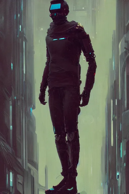 Image similar to a full body portrait oil painting illustration of rahul kohli by justin sweet and greg rutkowski and alphonse mucha with face and body clearly visible, techwear, futuristic, cyberpunk, raining! artstation trending, high quality, colourful! artstation trending, abstract colours, no crop, entire character!,