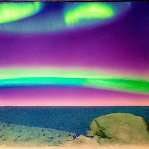 Prompt: a surrealist painting of the aurora borealis in an underwater scene.