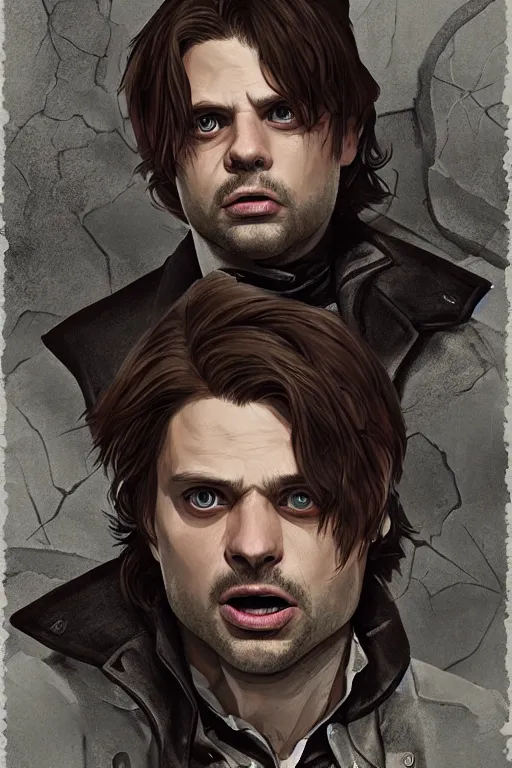 Prompt: sebastian stan in sleepy hollow, full body, big two toned eyes, teeth gritted, horror, intricate details, cinematic, epic, realistic, anatomy, tomer hanuka, uplight, artstation, photorealistic, scary