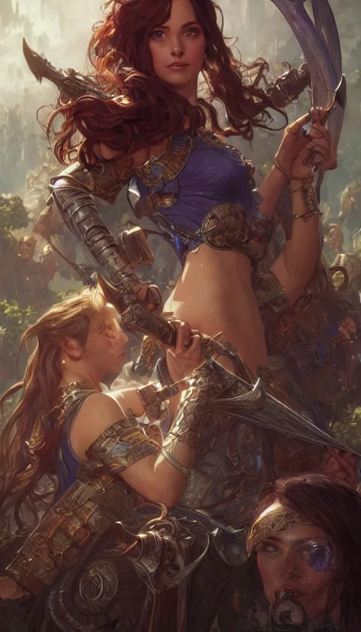 Image similar to girls, warhammer, lord of the rings, sweaty, perfect faces, pixel art, highly detailed, artstation, concept art, smooth, unreal engine 5, 8 k, art by artgerm and greg rutkowski and alphonse mucha