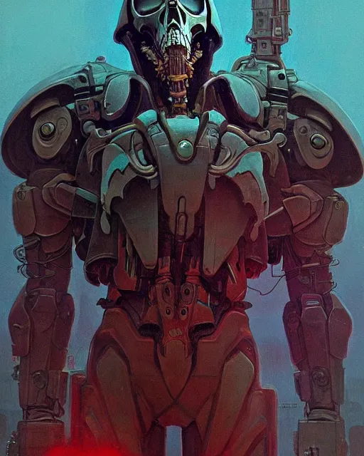 Image similar to reaper from overwatch, character portrait, portrait, close up, concept art, intricate details, highly detailed, vintage sci - fi poster, retro future, in the style of chris foss, rodger dean, moebius, michael whelan, and gustave dore