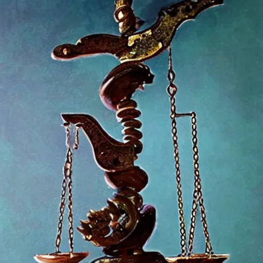Prompt: abstract. balance. scales of justice. by yoshitaka amano.