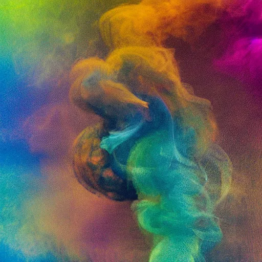 Image similar to multi color smoke with the small ( outstretched ribbed wings and head of a fairytale dragon ), billowy, 8 k, 4 k