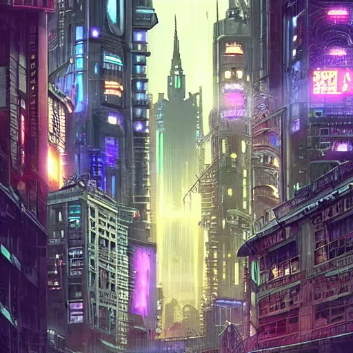 Image similar to victorian cyberpunk cityscape