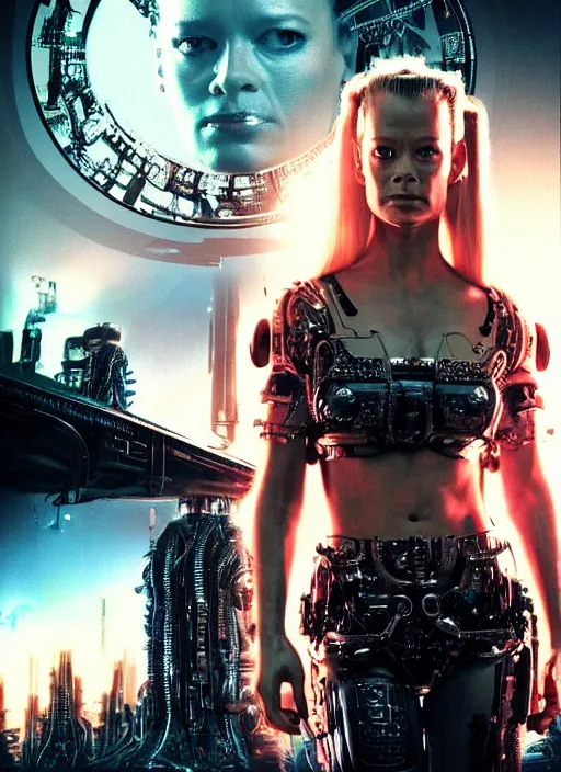 Image similar to 35mm portrait of an intricate and sophisticated borg with the face of young Jeri Ryan , on the background of a weird magical mechanical forest. Round gears visible inside her hear. Very detailed 8k. Fantasy cyberpunk horror. Sharp. Cinematic post-processing