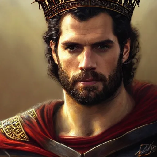 Image similar to henry cavill wearing a kings crown as a realistic fantasy d & d character, closeup portrait art by donato giancola and greg rutkowski, realistic face, digital art, trending on artstation