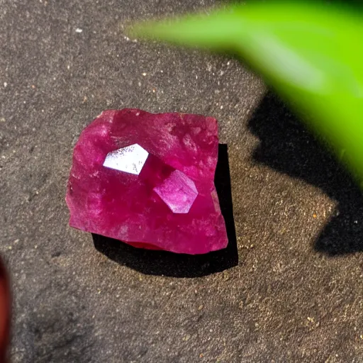Image similar to a polished cut ruby gemstone growing from a plant