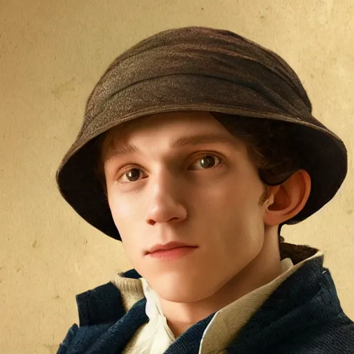 Prompt: tom holland in a bonnet hd photorealistic