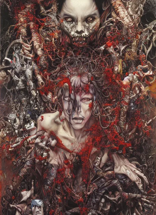 Prompt: realistic detailed image of zombies in a mall by Ayami Kojima, Amano, Karol Bak, Greg Hildebrandt, and Mark Brooks, Neo-Gothic, gothic, rich deep colors. Beksinski painting, part by Adrian Ghenie and Gerhard Richter. art by Takato Yamamoto. masterpiece