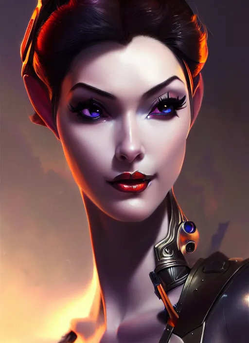 Prompt: lovely widowmaker from overwatch, fantasy, fantasy art, character portrait, portrait, close up, highly detailed, scifi art, intricate detail, amazing detail, sharp focus, vintage fantasy art, vintage sci - fi art, radiant light, trending on artstation, caustics, by boris vallejo